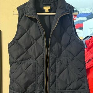 J.Crew Black Quilted Vest with Gold Zipper